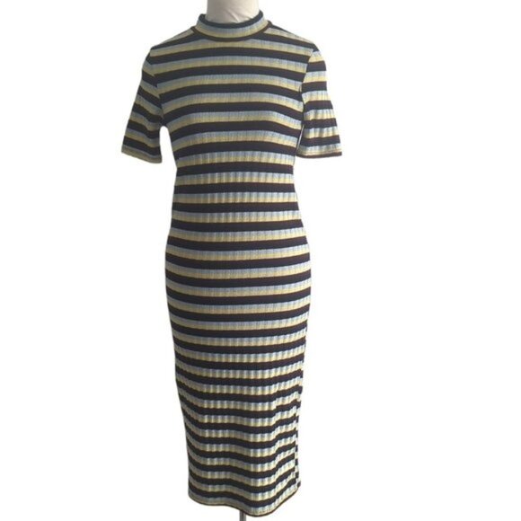Zara Dresses & Skirts - Zara Striped Metallic Ribbed Knit Midi Dress